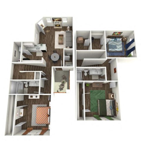 Floor plan for 3 beds, 2.5 baths, 1242 sqft
